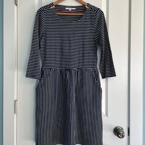 Boden Navy and White Striped Long Sleeve Dress